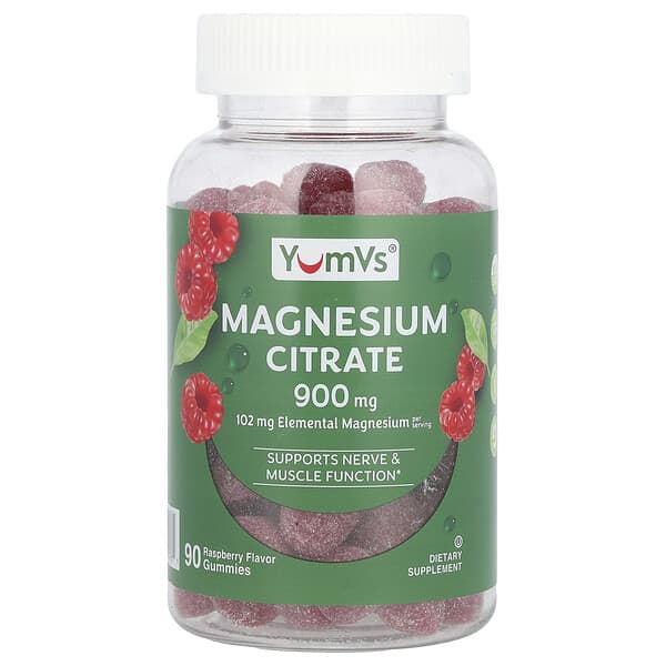 YumV's, Citrato de magnesio, Frambuesa, 900 mg, 90 gomitas (300 mg cada una)