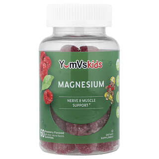 YumVs, жувальні таблетки з магнієм для дітей, малина, 60 шт