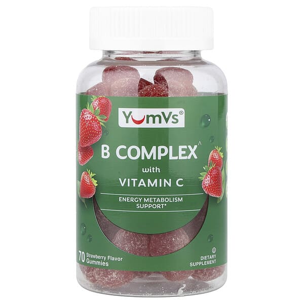 YumVs, Gomitas con complejo de vitaminas B y vitamina C, Fresa, 70 gomitas