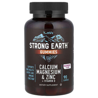 YumVs, Strong Earth™ Gummies, Calcium, Magnesium & Zinc + Vitamin D, Raspberry, 90 Gummies