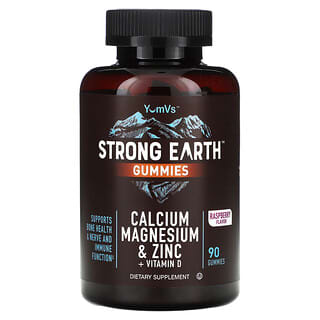 YumV's, Strong Earth Gummies, Calcium, Magnesium und Zink + Vitamin D, Himbeere, 90 Fruchtgummis