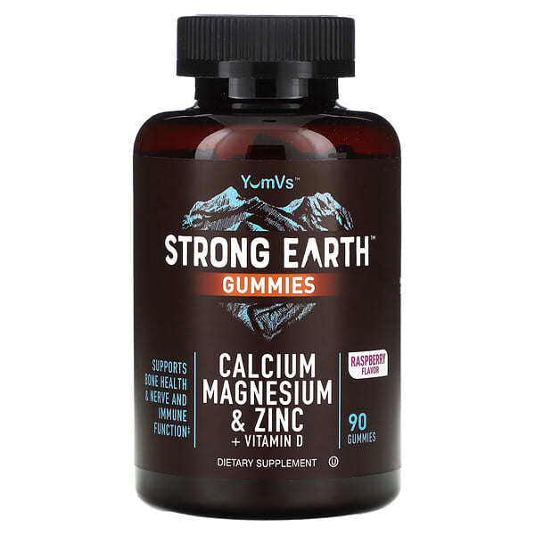 YumV's, Strong Earth Gummies, Calcium, Magnesium &amp; Zinc + Vitamin D, Raspberry, 90 Gummies