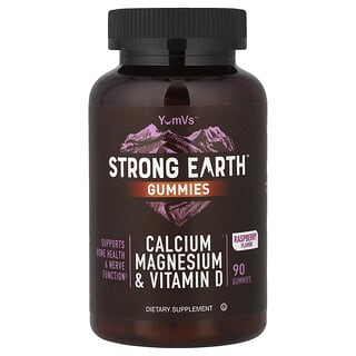 YumVs, Strong Earth Gummies, Calcium Magnesium & Vitamin D, Raspberry, 90 Gummies