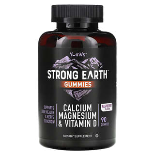 YumV's, Strong Earth Gummies, Calcium Magnesium & Vitamin D, Raspberry, 90 Gummies