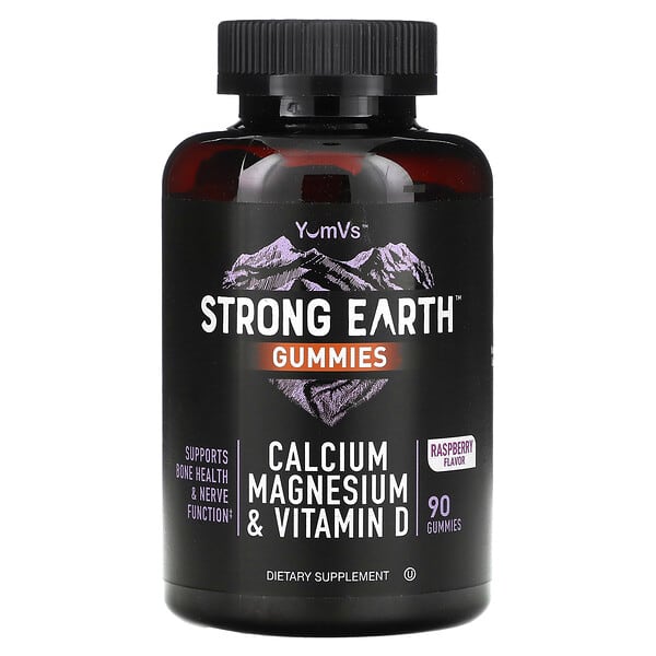 YumVs Strong Earth Gummies, Calcium Magnesium & Vitamin D, Raspberry, 90 Gummies