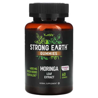 YumV's‏, "סוכריות גומי Strong Earth, תמצית עלי מורינגה, תות, 4,000 מ""ג, 60 סוכריות גומי (2,000 מ""ג לסוכריית גומי)"