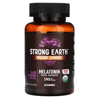 YumV's, Żelki organiczne Strong Earth, melatonina, zwiększona siła działania, owoce jagodowe, 5 mg, 60 żelek