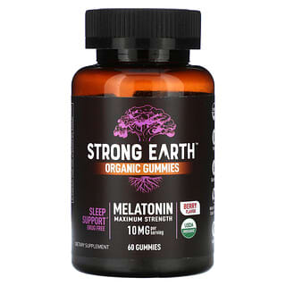 YumV's, Strong Earth, органические жевательные таблетки, мелатонин, максимальная сила действия, со вкусом ягод, 10 мг, 60 жевательных таблеток (5 мг в 1 жевательной таблетке)