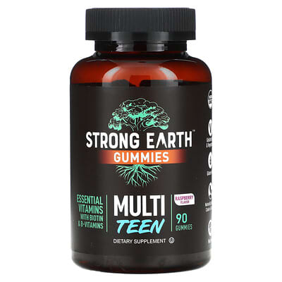 YumVs, Strong Earth Gummies, Multi Teen, Raspberry, 90 Gummies