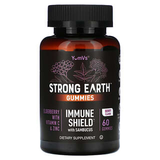 YumV's, Strength Earth Gummies, 삼부커스 함유 Immune Shield, 베리, 구미젤리 60개
