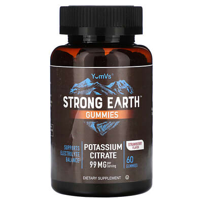 YumVs, Strong Earth Gummies, Potassium Citrate, Strawberry Flavor, 99 mg, 60 Gummies (49.5 mg each gummy)
