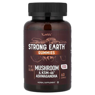 YumVs, жевательные таблетки Strong Earth™, гриб и ашваганда KSM-66®, 60 жевательных таблеток