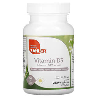 Zahler, Vitamina D3, Fórmula avanzada D3, 75 mcg (3000 UI), 250 Cápsulas blandas