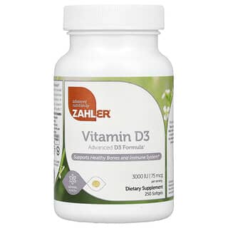 Zahler, Vitamina D3, Fórmula avanzada D3, 75 mcg (3000 UI), 250 Cápsulas blandas