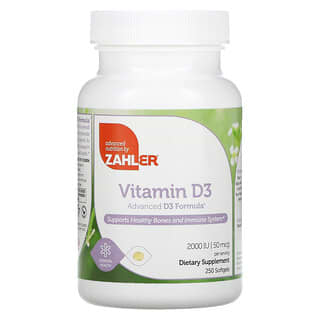 Zahler, Витамин D3, улучшенная формула D3, 50 мкг (2000 МЕ), 250 мягких таблеток