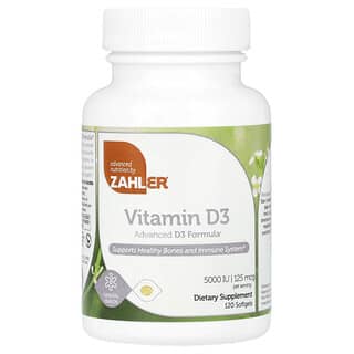 Zahler, Vitamina D3, Fórmula D3 Avançada, 125 mcg UI (5.000 UI), 120 Cápsulas Softgel