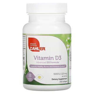 Zahler, Vitamina D3, Fórmula D3 Avançada, 125 mcg (5.000 UI), 250 Cápsulas Softgel