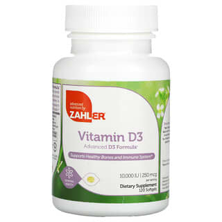 Zahler, Vitamina D3, Fórmula avanzada D3, 250 mcg (10.000 UI), 120 cápsulas blandas