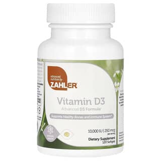 Zahler, Vitamina D3, Fórmula avanzada D3, 250 mcg (10.000 UI), 120 cápsulas blandas