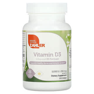 Zahler, Vitamina D3, Fórmula avanzada D3, 250 mcg (10.000 UI), 250 cápsulas blandas