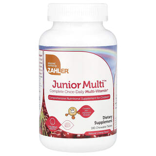 Zahler, Junior Multi, Multivitamínico Completo Uno al Día, Sabor Natural Cereza, 180 Tabletas masticables