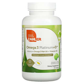 Zahler, Omega 3 Platinum+D, Advanced Omega 3 Fish Oil + Vitamine D3, 1000 mg, 90 capsules à enveloppe molle
