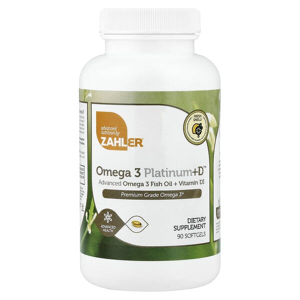 Zahler, Omega 3 Platinum+D™, Advanced Omega 3 Fish Oil + Vitamin D3, 90 Softgels — product photo 1