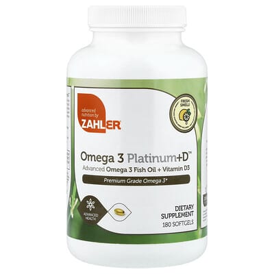 Zahler, Omega-3 Platinum+D™, Advanced Omega-3 Fish Oil + Vitamin D3, 180 Softgels