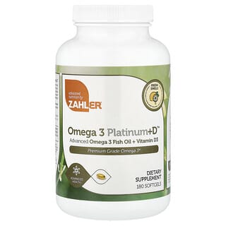 Zahler, Omega 3 Platinum+D™, усовершенствованный рыбий жир с омега-3 и витамин D3, 180 мягких таблеток