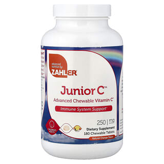 Zahler, Junior C, geavanceerde kauwbare vitamine C, natuurlijke sinaasappel, 250 mg, 180 kauwtabletten