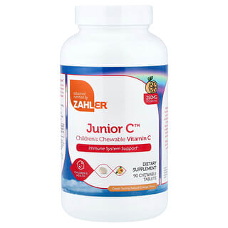 Zahler, Junior C, Vitamina C masticable avanzada, Naranja natural, 250 mg, 90 comprimidos masticables