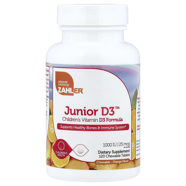 Zahler Junior D3™, Children's Vitamin D3 Formula, Orange, 25 mcg (1000 IU), 120 Chewable Tablets