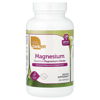 Zahler, Magnésio, Citrato de Magnésio Bioativo, 200 mg, 120 Cápsulas