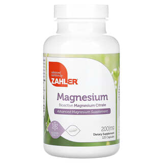 Zahler, Magnesio, Citrato de magnesio bioactivo, 200 mg, 120 cápsulas