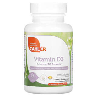 Zahler, Vitamina D3, Laranja, 50 mcg (2.000 UI), 120 Comprimidos Mastigáveis