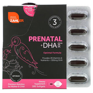Zahler, Prenatal + DHA 300 Fórmula óptima, 180 cápsulas blandas