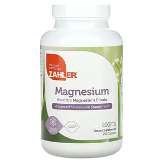 Zahler, Magnésio, Citrato de Magnésio Bioativo, 200 mg, 250 Cápsulas