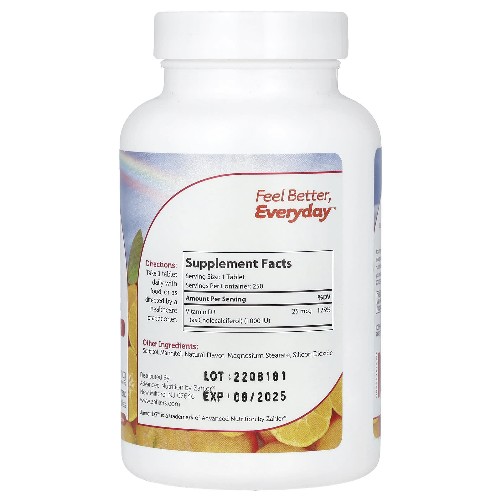 Zahler, Junior D3, Advanced Vitamin D3 Formula, Orange, 25 mcg (1,000