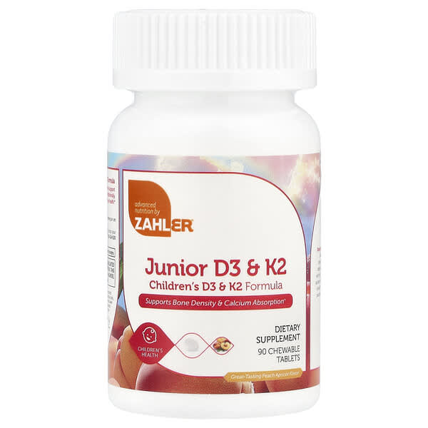 Zahler Junior D3 & K2, Peach Apricot, 90 Chewable Tablets