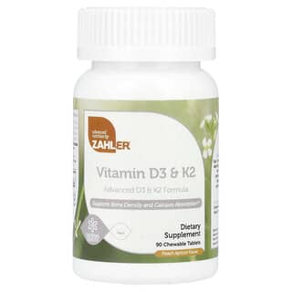 Zahler, Vitaminas D3 y K2, Melocotón y albaricoque, 90 comprimidos masticables