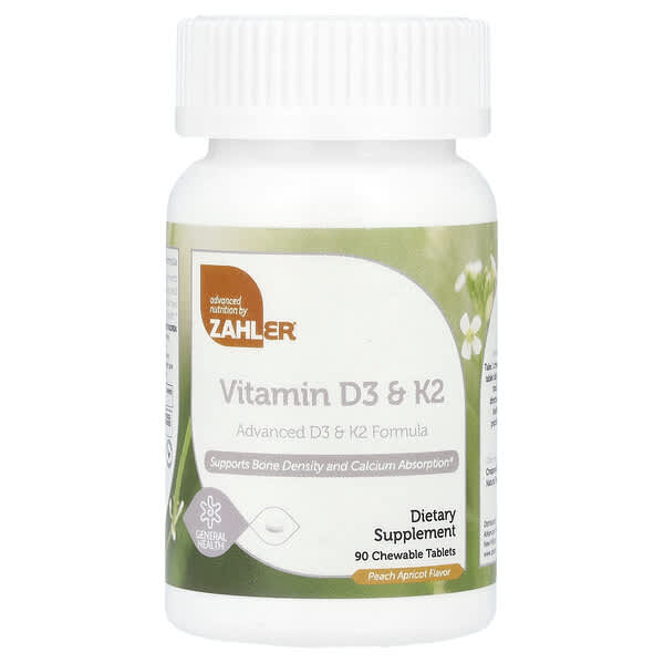 Zahler Vitamin D3 & K2, Peach Apricot, 90 Chewable Tablets