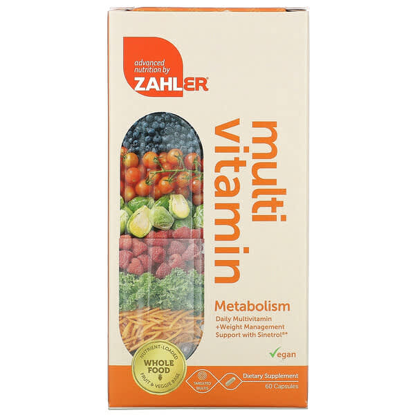 Zahler, 多维生素代谢配方，日常多维生素 + 体重管理支援，含柑橘复方多酚，60 粒胶囊