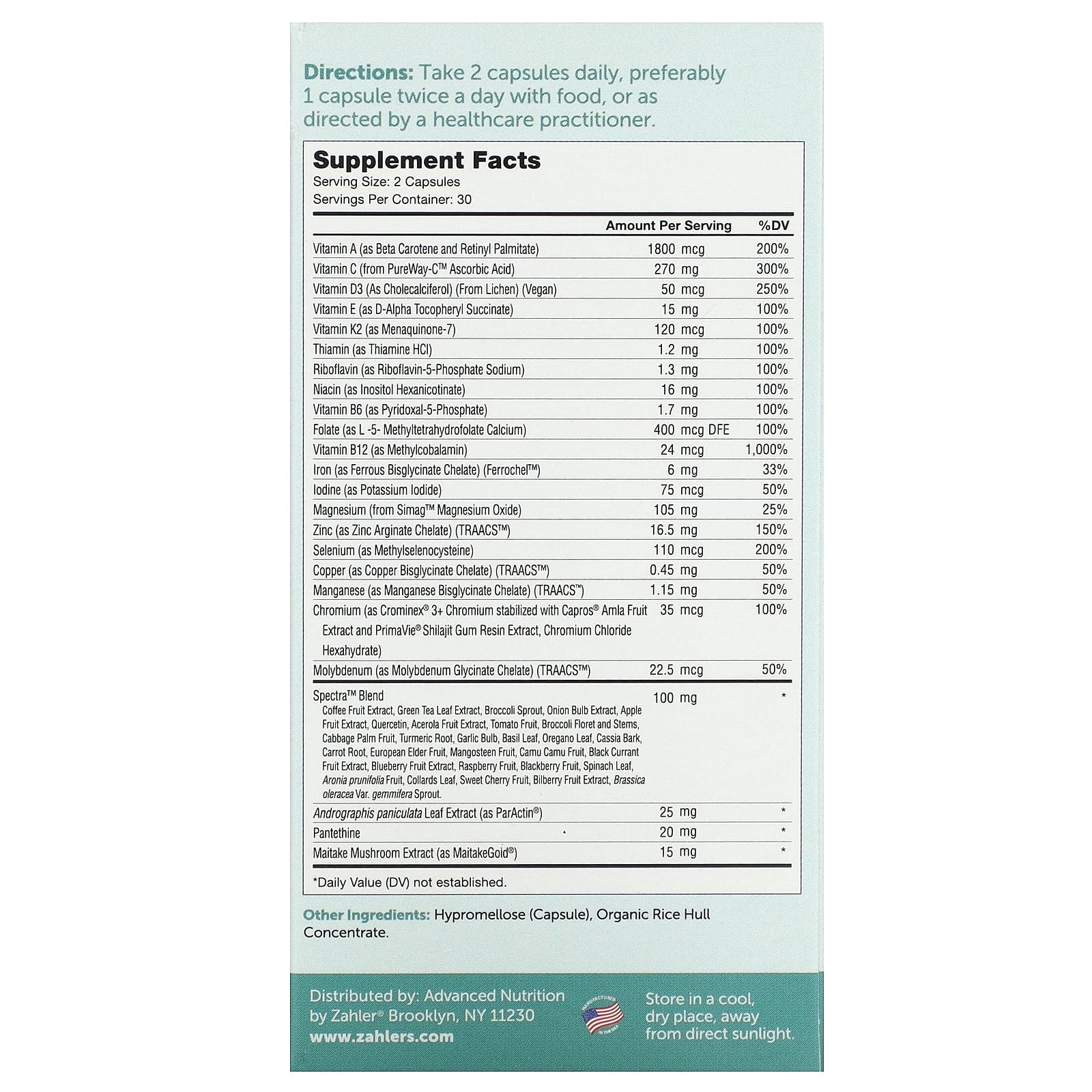 Zahler, Multivitamin Immune, Daily Multi + Immune Support with Maitake