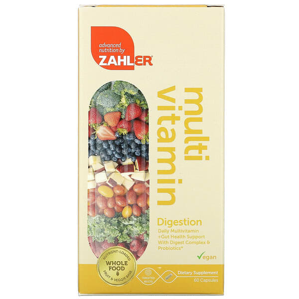 Zahler, Multivitamin Digestion, Daily Multi + Gut Health Support With Digest Complex & Probiotics, 60 Capsules