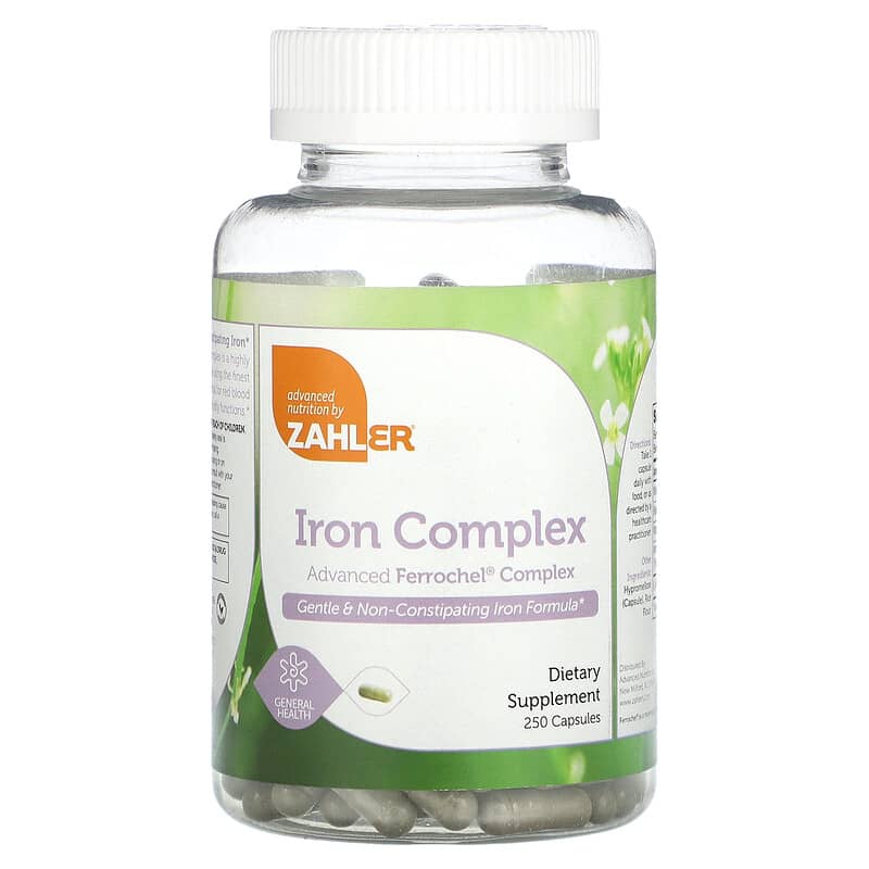Complejo de hierro Zahlers, suplemento de hierro para formación de sangre  con Ferrochel, píldoras de hierro con vitamina C suaves para el estómago