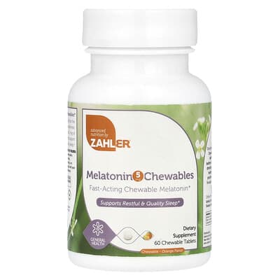 Zahler, Melatonin Chewable Tablets, Orange, 5 mg, 60 Tablets