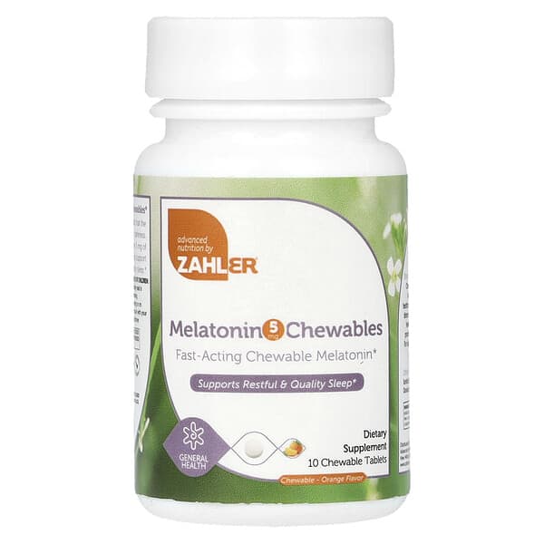 Zahler, Melatonin Chewables, Orange, 5 mg, 10 Chewable Tablets