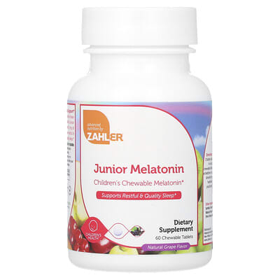 Zahler, Junior Melatonin, Natural Grape Flavor, 1 mg, 60 Chewable Tablets