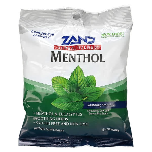Zand, Naturals，薄荷醇，清爽薄荷味，15 粒潤喉糖