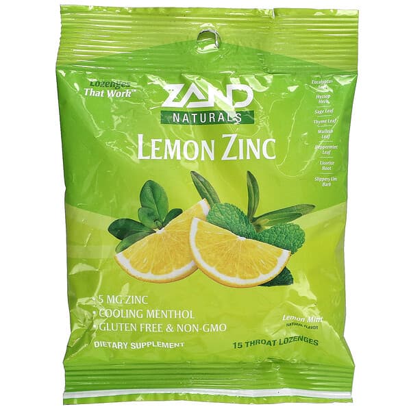 Zand, 天然，檸檬鋅，檸檬薄荷味，15 粒潤喉糖